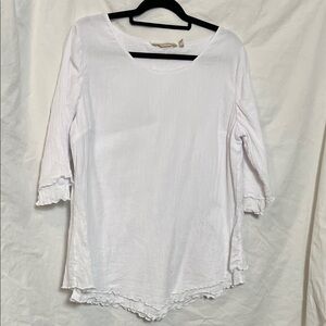 Soft Surroundings White Scoop-Neck 3/4 Sleeve Ruffle-Hem Tunic Size XL